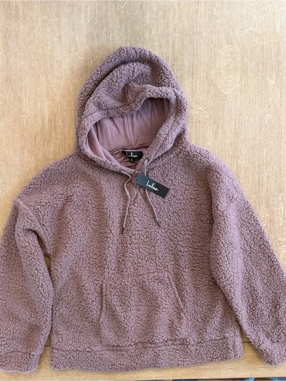 NWT Lulus Women’s Medium Mauve Sherpa Fleece Hooded Pullover Cozy Hoodie